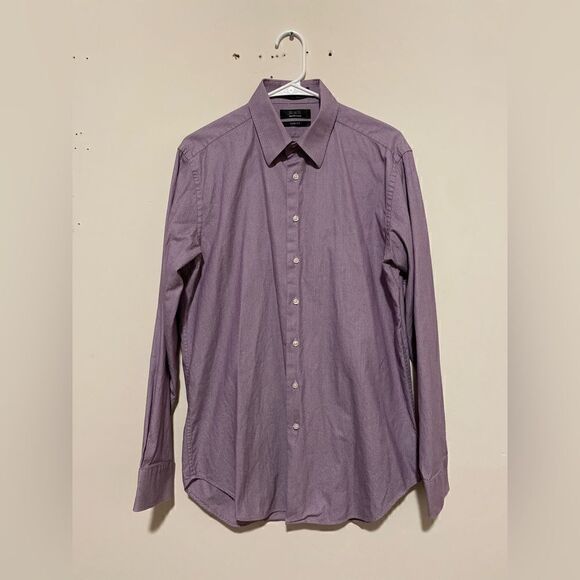 Saks Fifth Avenue Button Up Shirt Mens Purple Striped - Picture 1 of 9